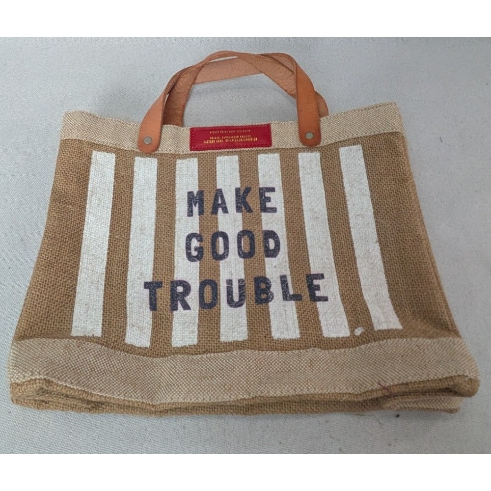 Apolis Market Bag Unisex Small Tan Make Good Trouble Jute Tote BD-ML03N-OS